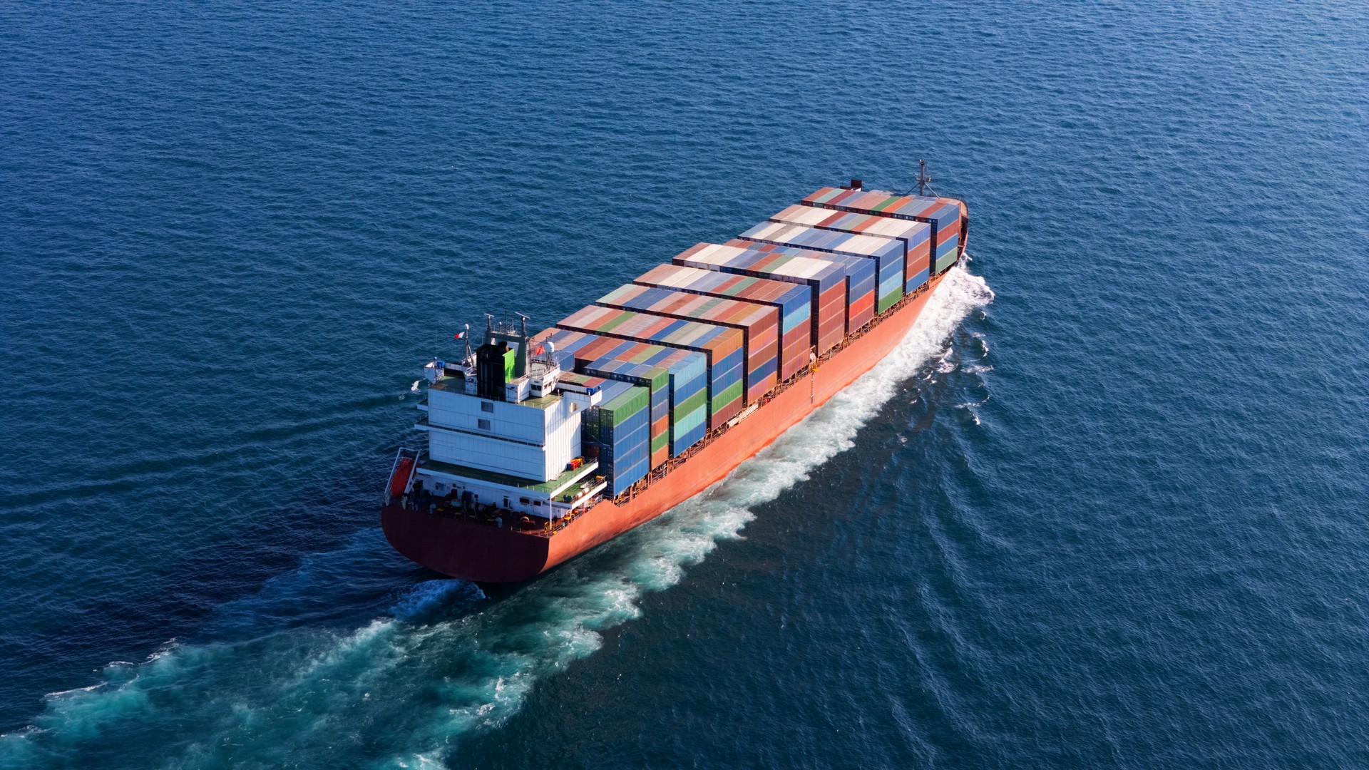 A large container cargo ship passing through Bosphorus